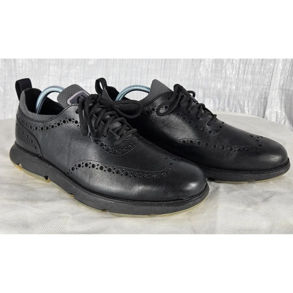 Cole Haan 4.ZERØGRAND Men's 9.5 Wingtip Oxford Black Leather Loafer Shoes C33452